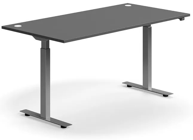 Výškovo nastaviteľný stôl FLEXUS, rovný, 1600x800 mm, strieborný rám, šedá