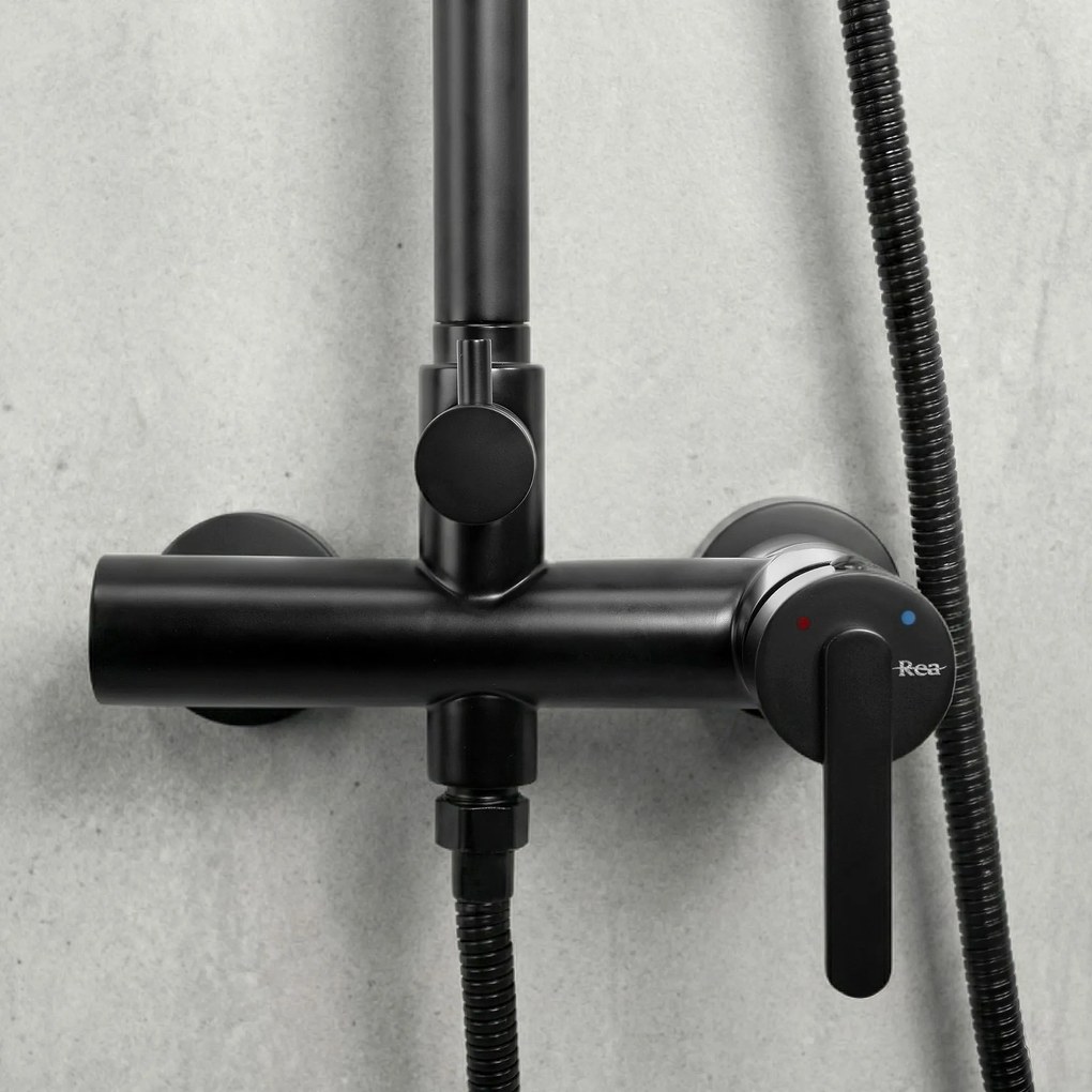 Rea Ontario, sprchový set s ručnou a hlavovou sprchou, čierna matná, REA-P5712