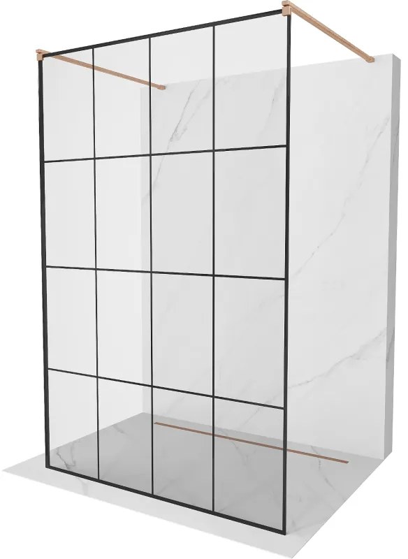 Mexen Kioto, sprchová zástena Walk-In 150 x 200 cm, 8mm sklo čierny vzor, medený matný profil, 800-150-002-65-77