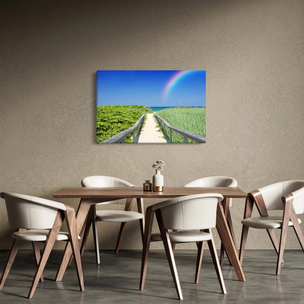 Obraz - Krajina a dúha (90x60 cm)