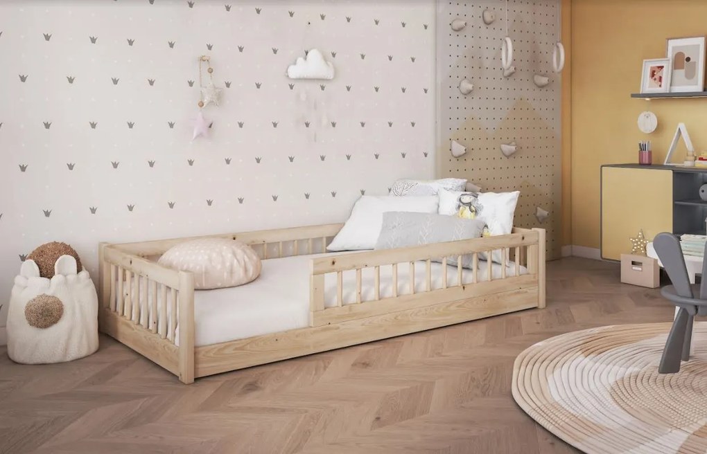 Detská Montessori posteľ z masívu borovice FLORES - 200x90 cm - prírodná