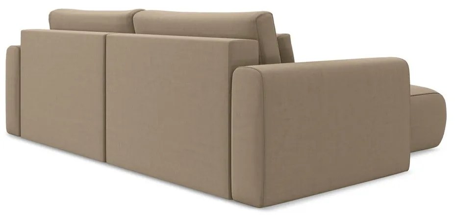 Svetlohnedá zamatová rozkladacia/s úložným priestorom rohová pohovka (ľavý roh/s leňoškou) Kapua – Makamii