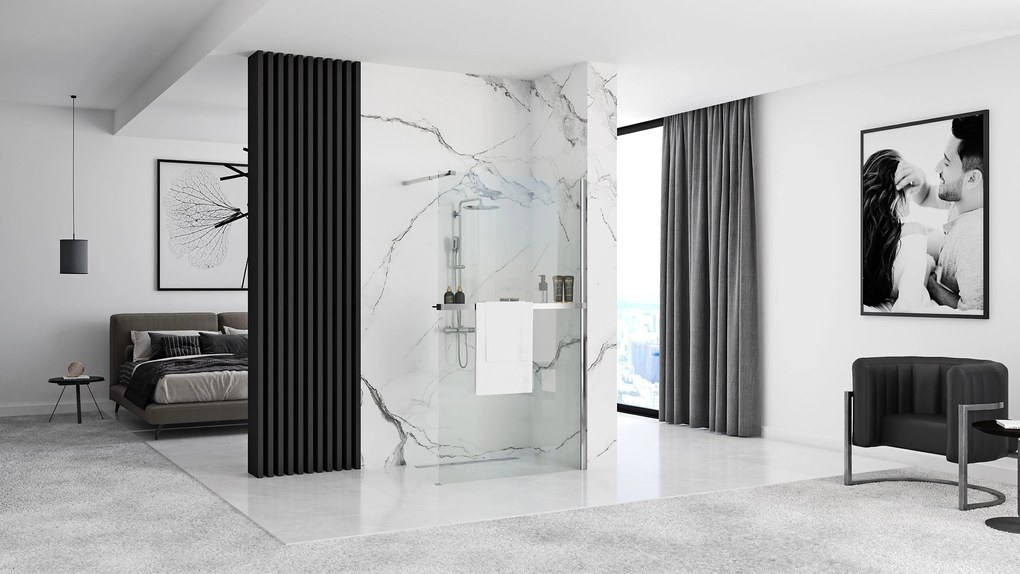 Rea Aero, sprchová zástena WALK-IN 80x195 cm + EVO polička a vešiak na uteráky, KPL-K0615