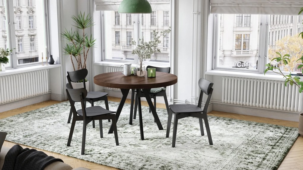 EXPANSO Dub Hnedý / čierne nohy - VEĽKÝ OKRÚHLY STÔL Ø110 ROZKLADACÍ AŽ DO 310 cm S NOHAMI Y LOFTOVÝ / INDUSTRIÁLNY