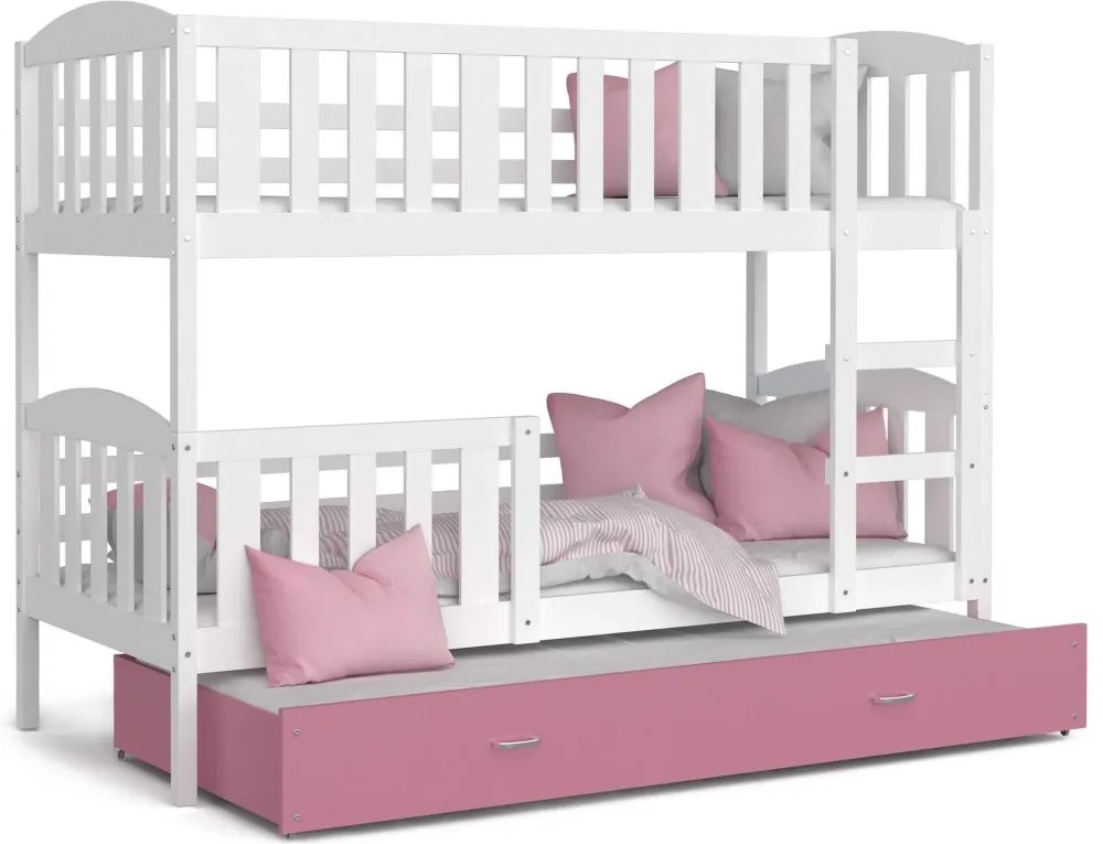 GL Poschodová posteľ pre 3 deti Jakub 3 Color biela 190x80 - viac farieb Farba: Ružová