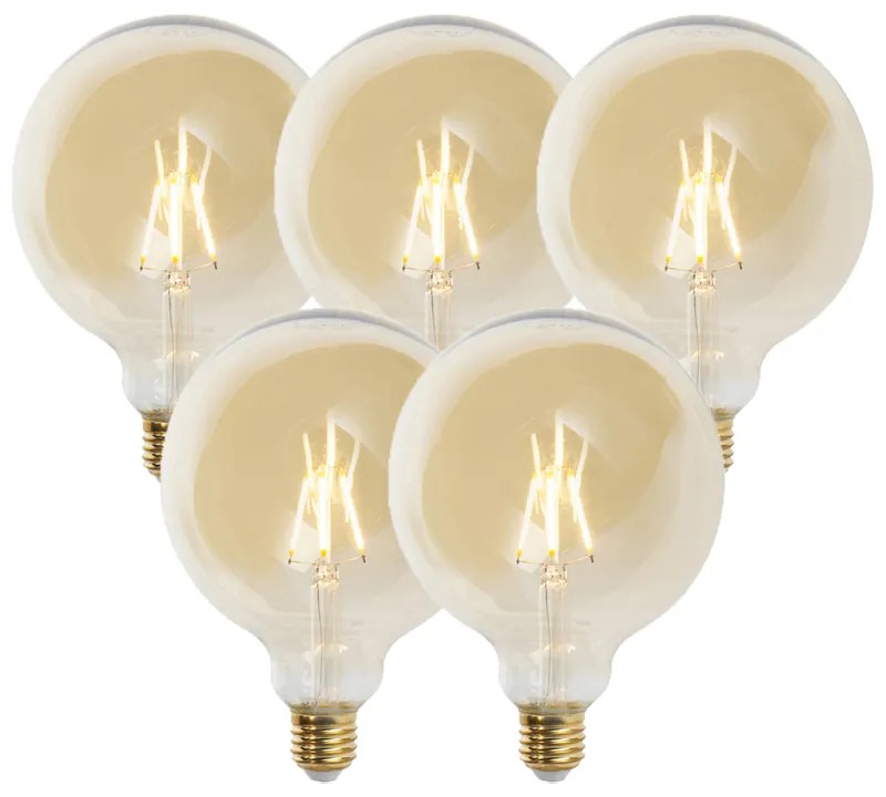 Sada 5 stmievateľných LED žiaroviek E27 G125 zlatá 5W 450lm 2200K