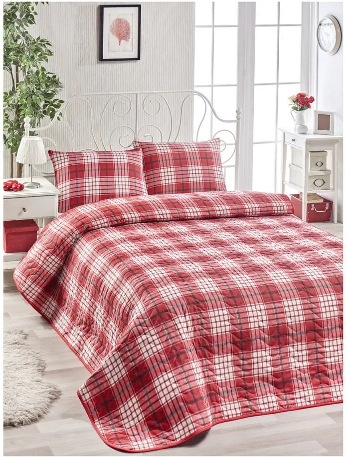 Set červenej bavlnenej prikrývky na posteľ a obliečky na vankúš Muro Gerro, 160 × 220 cm