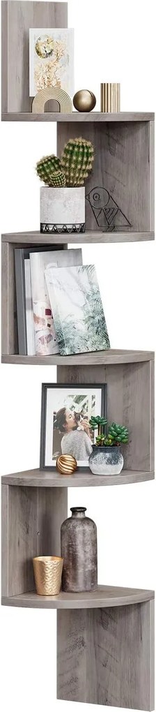 Rohová nástenná polica, 5-úrovňová, zik-zak prevedenie, greige