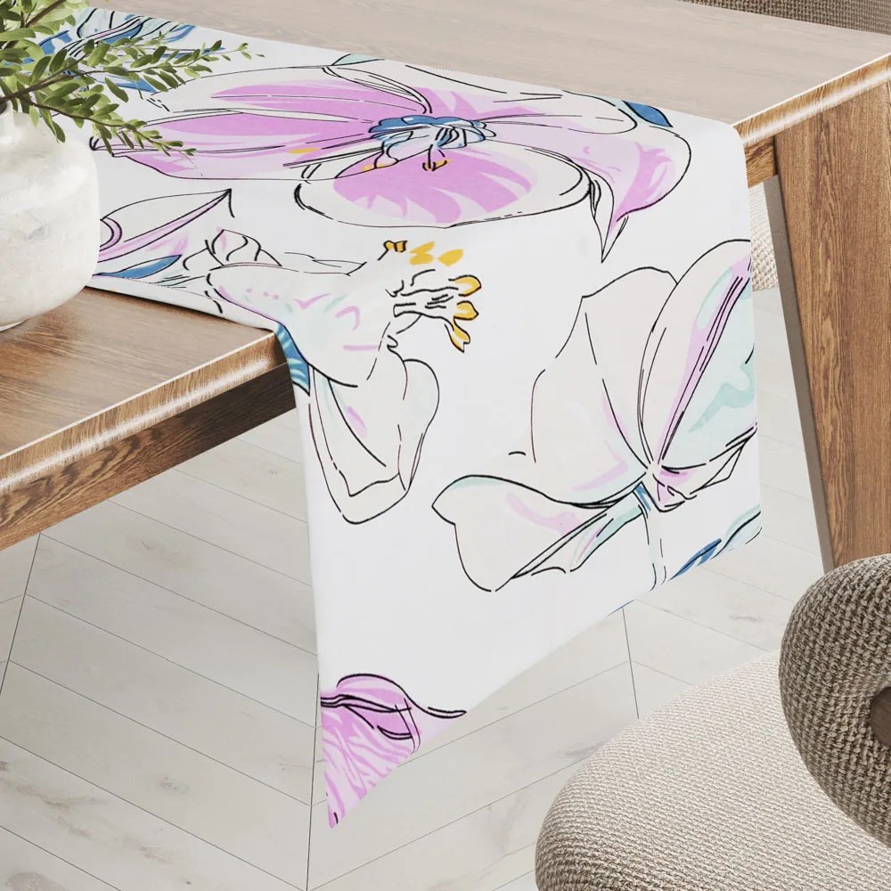 Biante Bavlnený behúň na stôl Sandra SA-394 Veľké akvarelové kvety 35x180 cm