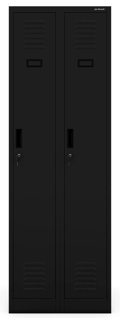 Kovová šatňová štvormodulová skriňa na sokli s policou KACPER II, 600 x 1800 x 500 mm, čierna
