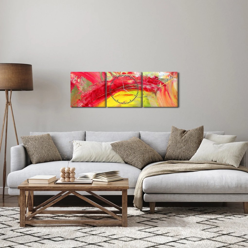 Obraz abstrakcie - maľba (s hodinami) (90x30 cm)