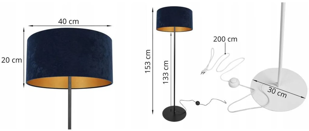 Stojacia lampa Mediolan, 1x textilné tienidlo (výber z 10 farieb), (výber z 3 farieb konštrukcie), g