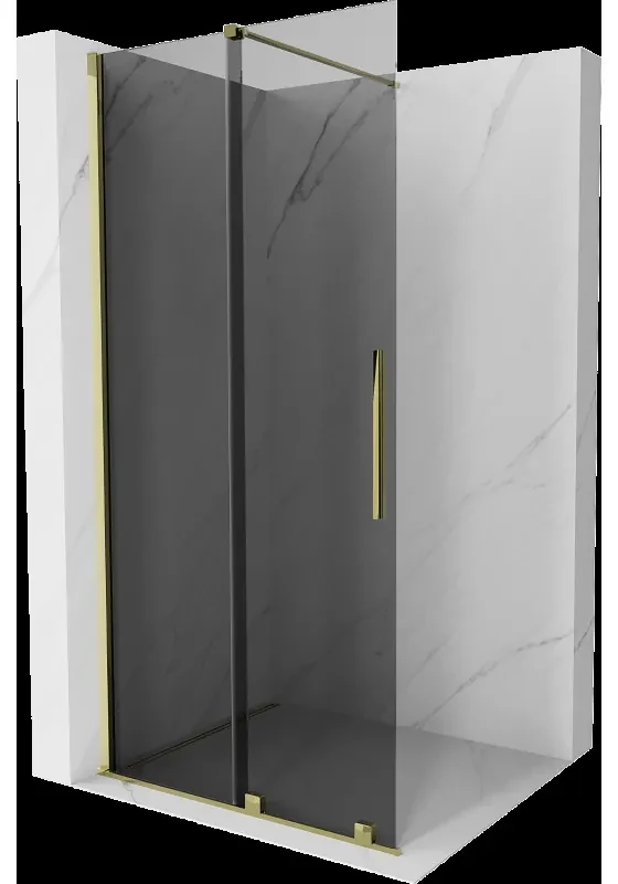 Mexen Velar zástena sprchová posuvná Walk-in 110 x 200 cm, grafit 8 mm, zlatá - 871-110-000-43-50