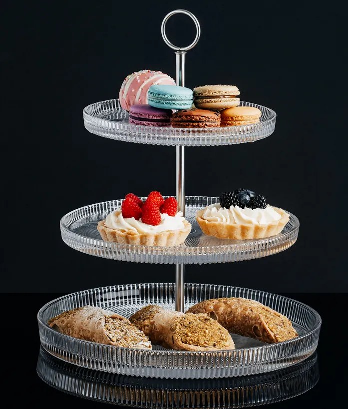 Trojposchodový etažér Curly z drážkovaného skla