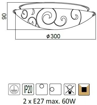 ACA DECOR Prisadené svietidlo CHAPLIN max. 2x60W/E27/230V/IP20, priemer 30cm