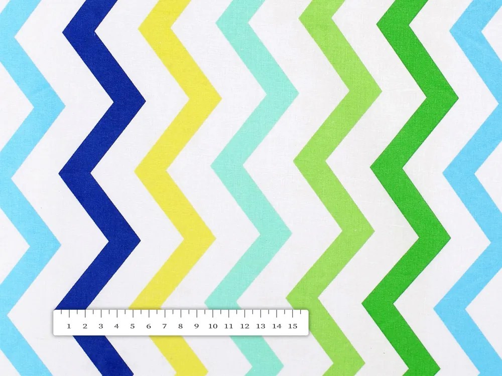 Biante Bavlnený obdĺžnikový obrus Sandra SA-378 Zeleno-modro-žlté cik-cak pásiky 120x200 cm