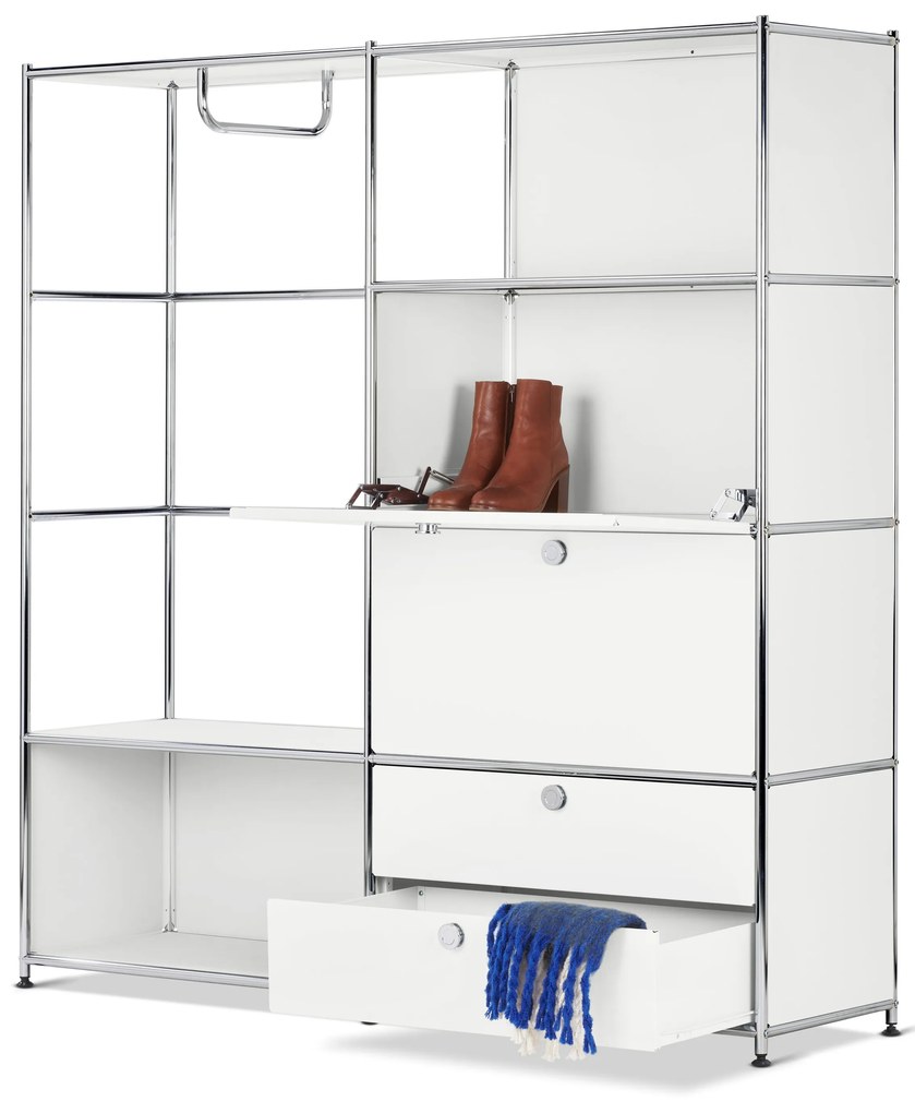 Kovová vešiaková stena »CN3« s 2 výklopnými priečinkami a 2 zásuvkami, biela