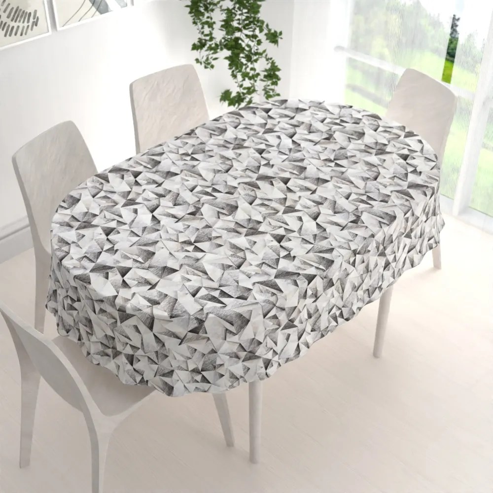 Biante Veľký dekoračný oválny obrus Porto PRT-008 Sivo-béžové kryštály 260x320 cm