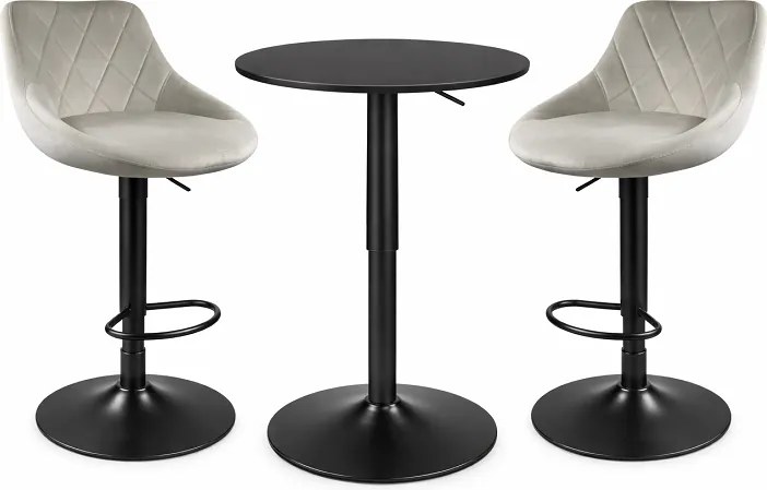 Barový set: Kast otočné barové stoličky ivory béžová (2ks) + nastaviteľny čierny barový stôl