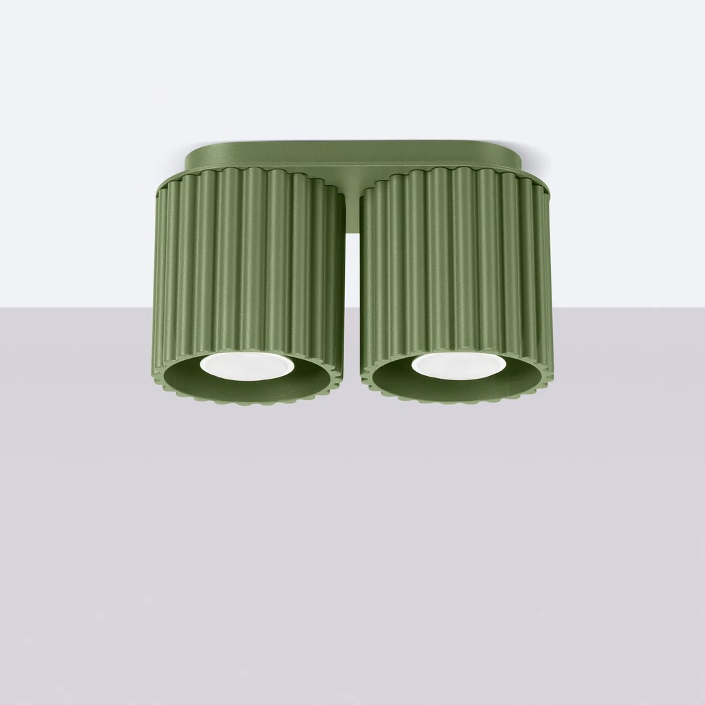 Stropné svietidlo Aura, 2x olivovo zelené hliníkové tienidlo, (10 cm)