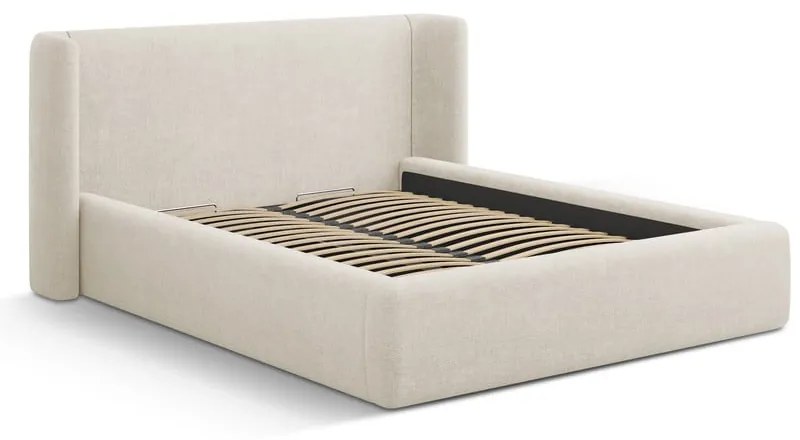 Krémovobiela čalúnená dvojlôžková posteľ s úložným priestorom s roštom 160x200 cm Jason – Windsor &amp; Co Sofas