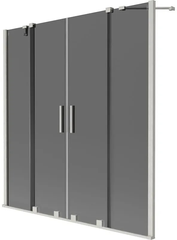 Mexen Velar Duo, 2-krídlová posuvná vaňová zástena 140 x 150 cm, 8mm šedé sklo, brúsená oceľ, 896-140-000-42-97