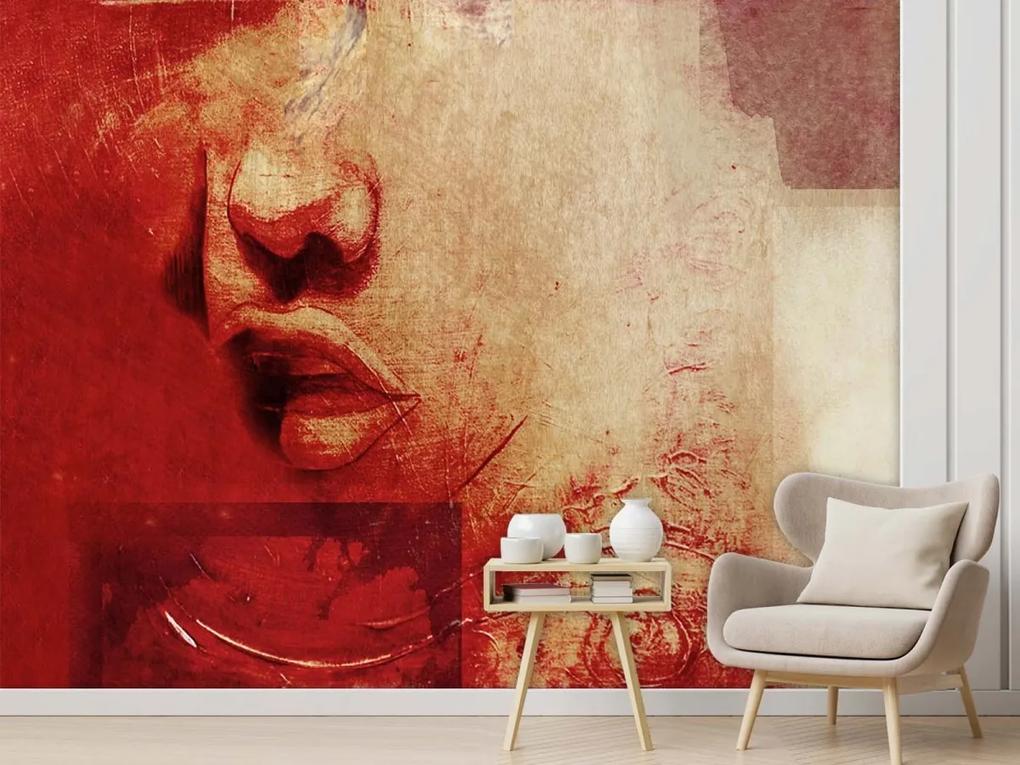 Fototapeta, Červené ženské rty Akvarel - 250x175 cm