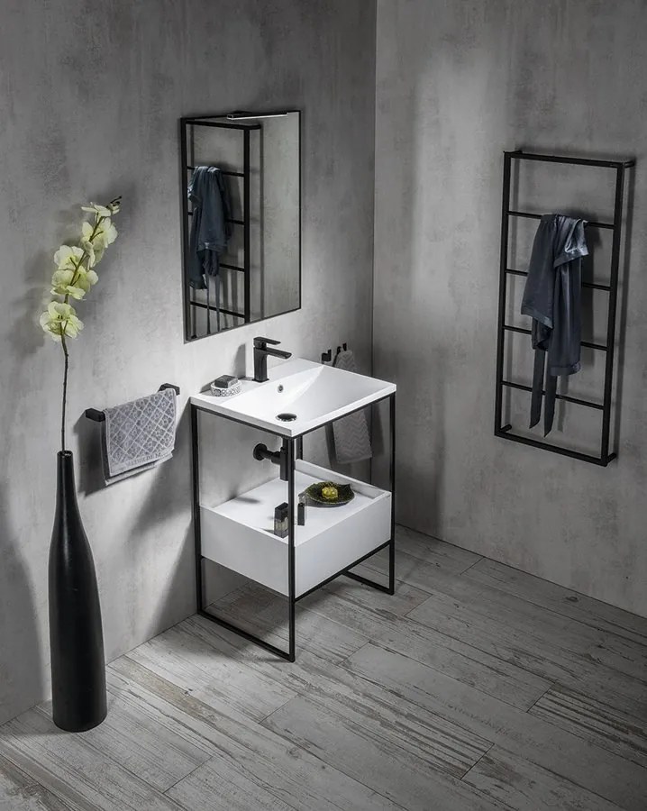 Sapho Sapho, SKA konzola pod umývadlo so zásuvkou 750x850x460mm, čierna mat/biela lesk, SKA602