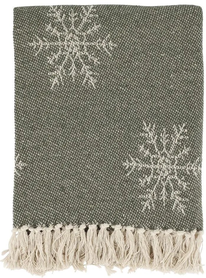 Modrý bavlnený pléd so vzorom a strapcami Aix - 130*150 cm