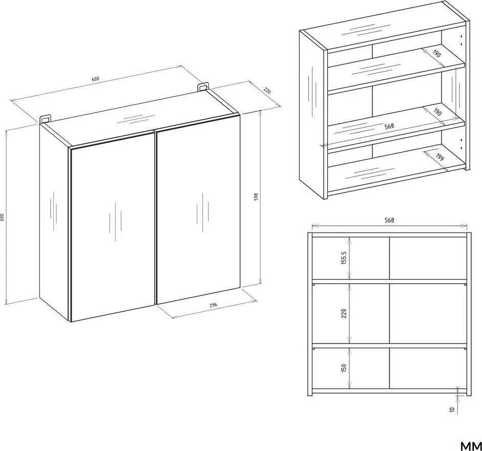 Závesná kúpeľňová skrinka so zrkadlom POLA 2DL kašmírová