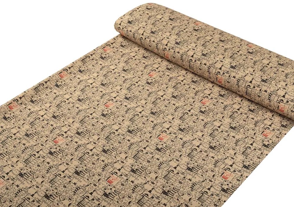 Biante Dekoračný obdĺžnikový obrus PML-093 Pes medzi mačkami na hnedobéžovom 60x100 cm