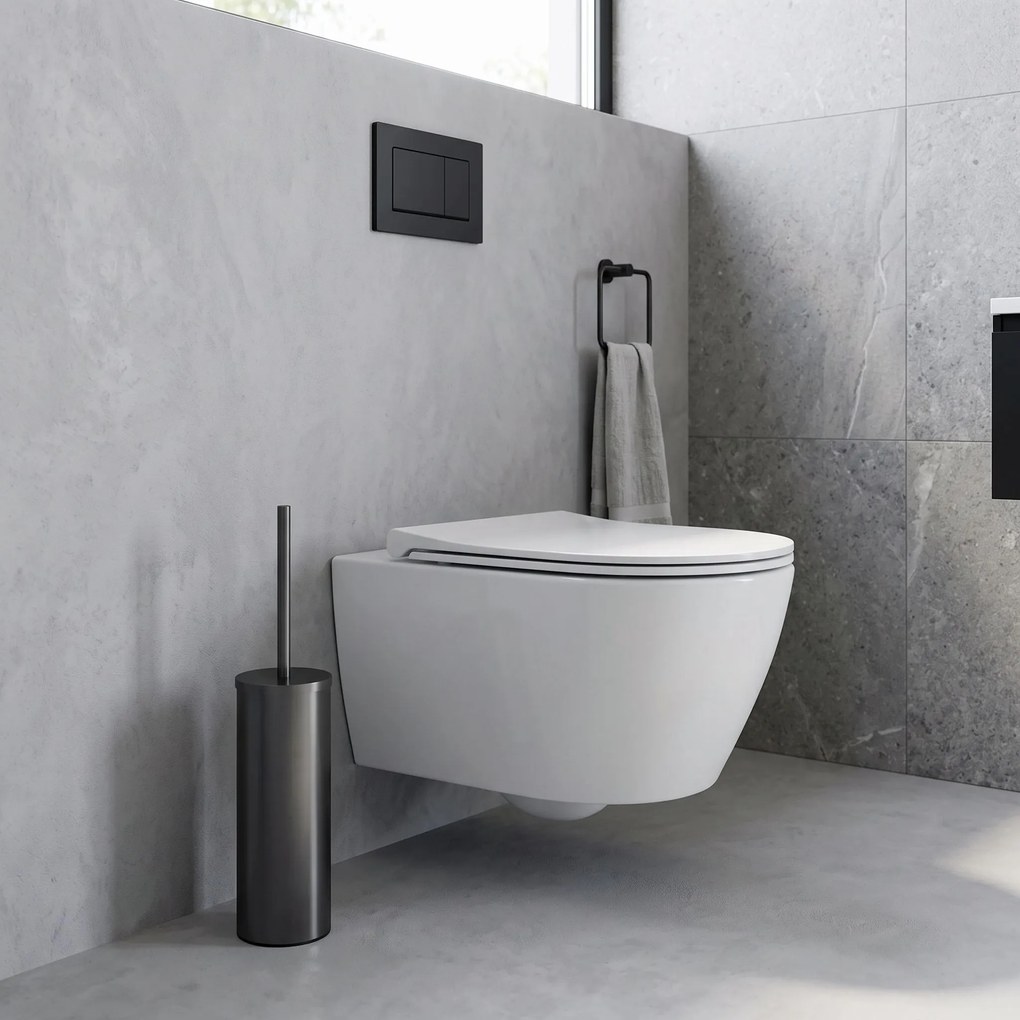 Rea B106, voľne stojaca WC kefa s kovovou nádobkou, 25,5 cm, titánová, REA-08870