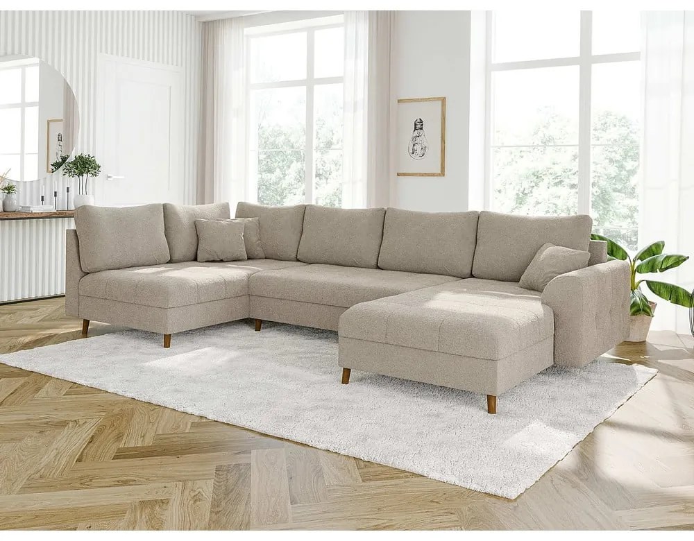 Béžová rohová pohovka z textílie bouclé (pravý roh/do "U") Ariella – Ropez