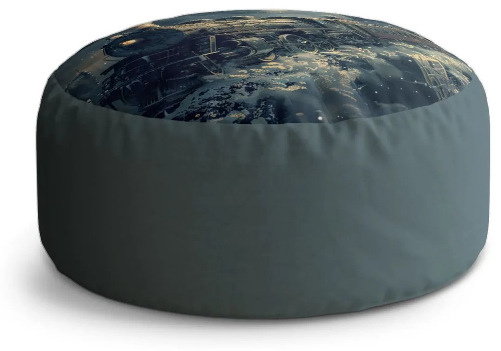Sablio Taburet Circle Parná lokomotíva v zasneženom meste: 38x48 cm