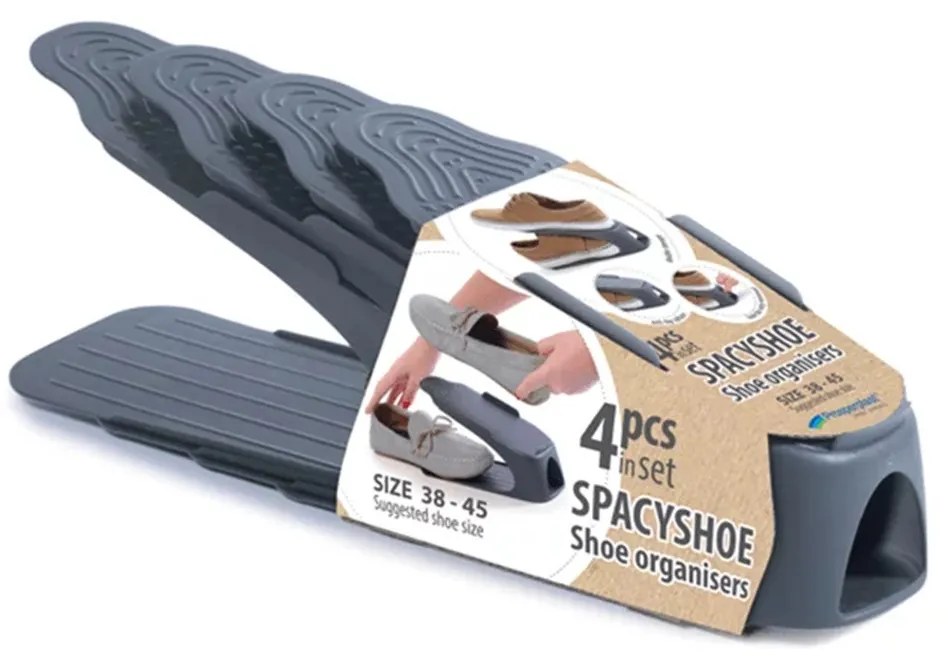 Prosperplast Organizér na topánky, plastový, sada 4 ks pre veľkosť 38-45, antracit