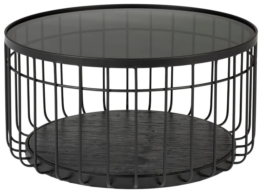 Čierny odkladací stolík so sklenenou doskou White Label Lance, ø 60 cm