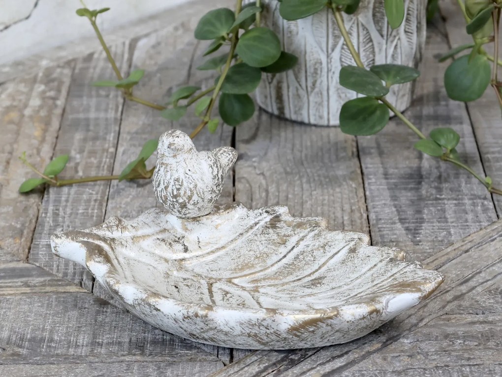 Bielo - zlaté antik cementové krmítko pre vtáčiky Vittel - 22*14*9cm