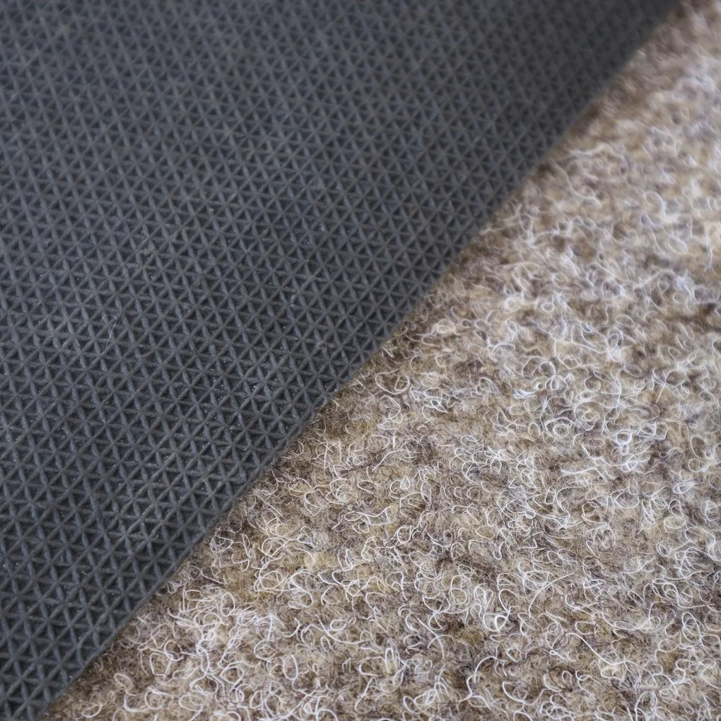 Metrážny koberec Santana 12 piesková s podkladom gél, záťažový, na mieru, šíře 4m, béžová, guma (gél - protišmykový), chodba / predsieň, Vebe