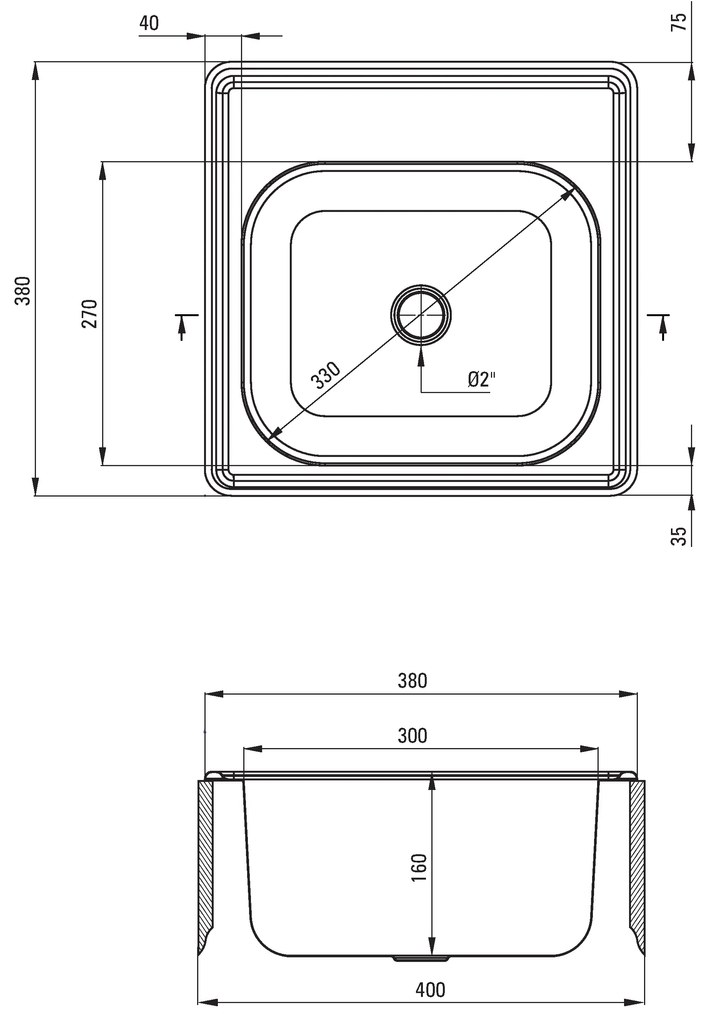 Deante Techno, nerezový drez na dosku 1-komorový B/O 380x380x160 2" + sifón, vzor satyna, ZMU_0100