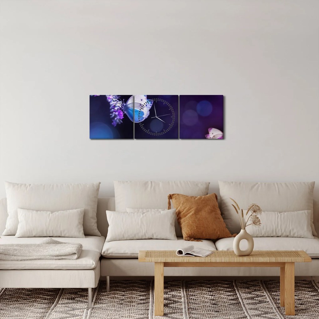Obraz - Motýle na levanduli (s hodinami) (90x30 cm)