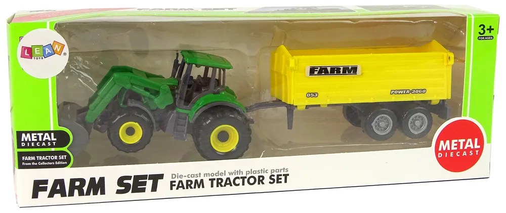 Lean Toys Malý zelený traktor so žltou vlečkou