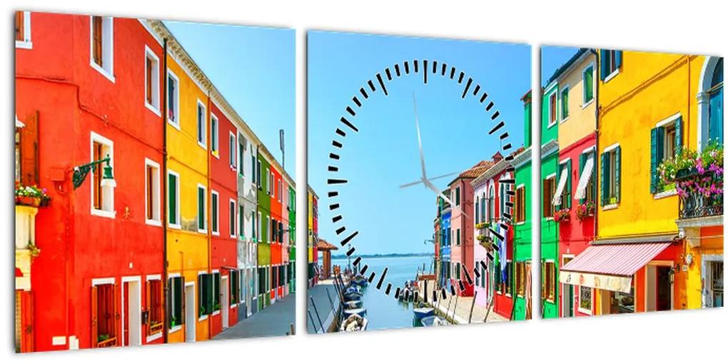 Obraz - Ostrov Burano, Benátky, Taliansko (s hodinami) (90x30 cm)