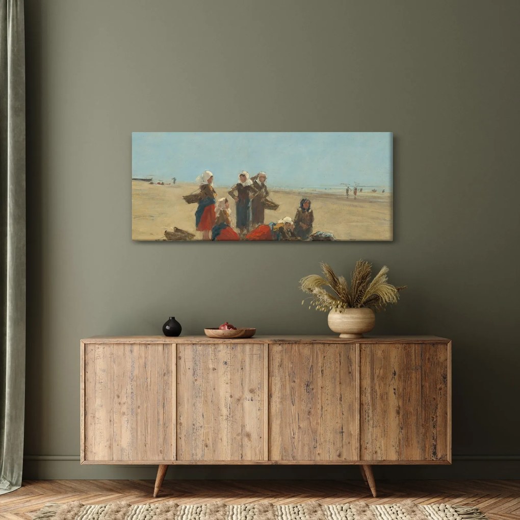Obraz - Eugène Boudin, Women on the Beach at Berck, reprodukcia (120x50 cm)