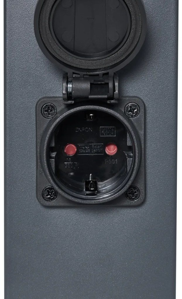 Vonkajšia lampa tmavosivá s dymovým sklom 45 cm IP44 so zásuvkou a snímačom pohybu - Malios