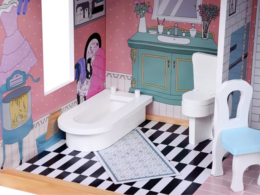 Krásny dvojposchodový veľký drevený domček pre bábiky s nábytkom ZA5458