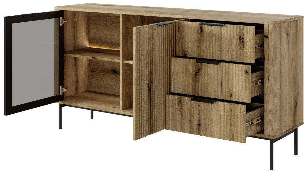 Komoda Wilsire I (dub coast evoke + čierna). Akcia -20%. Vlastná spoľahlivá doprava až k Vám domov. 1097499