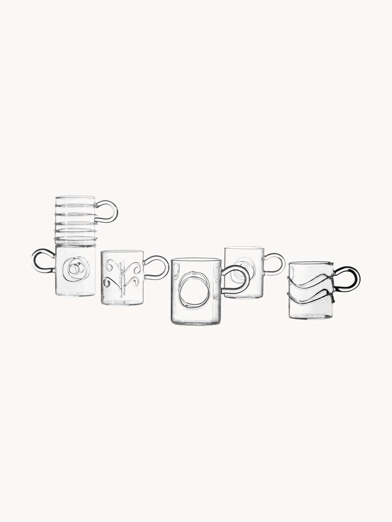Ručne vyrobené šálky na espresso z borosilikátového skla Deco' Clear, 6 ks