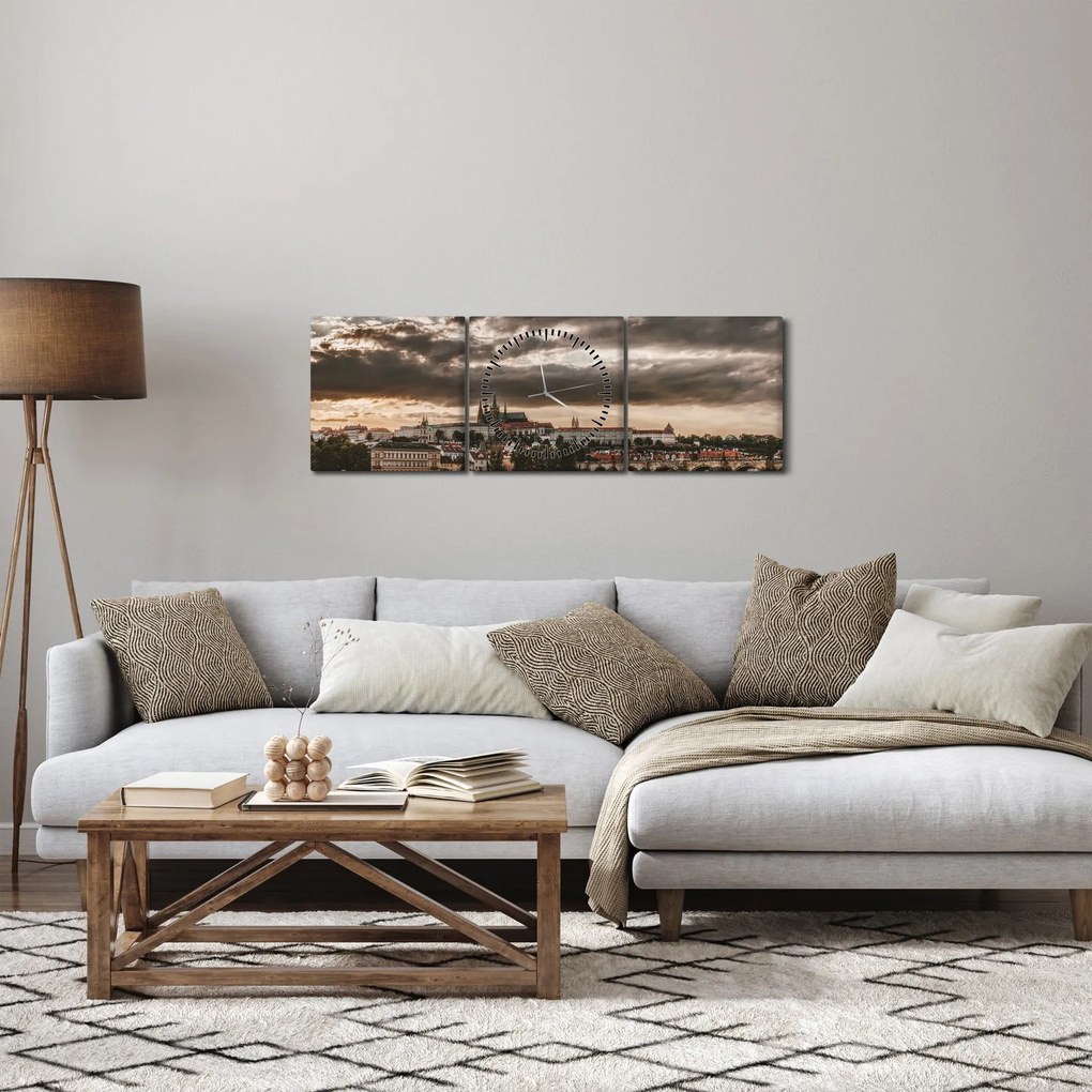 Obraz Pražského hradu za šera (s hodinami) (90x30 cm)