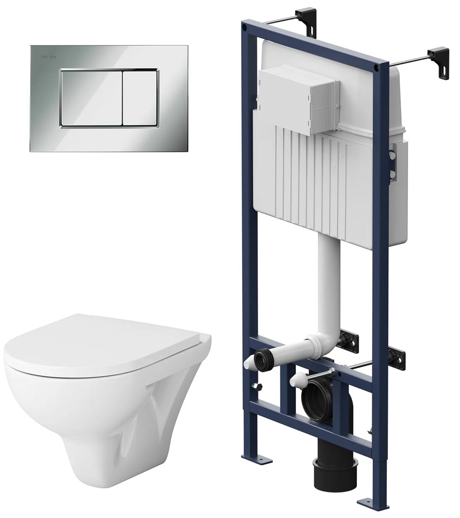 Toaletný set s inštaláciou AM.PM Hit IIS70251.TA1700 bezokrajové, so sedadlom microlift, chróm mechanické tlačidlo na splachovanie