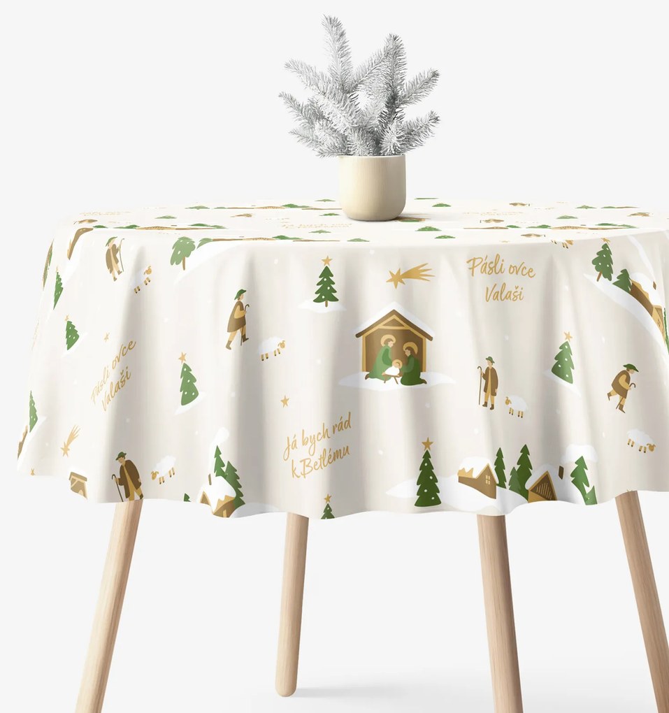 Goldea vianočný okrúhly obrus 100% bavlnené plátno - pásli ovce valaši Ø 140 cm